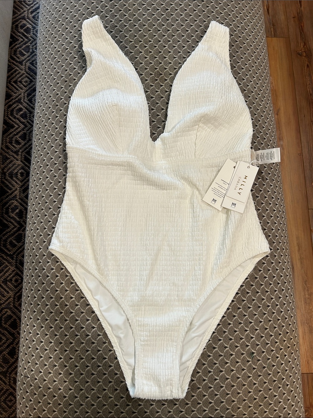Milly White Textured V-Neck One-Piece Swimsuit - Women’s